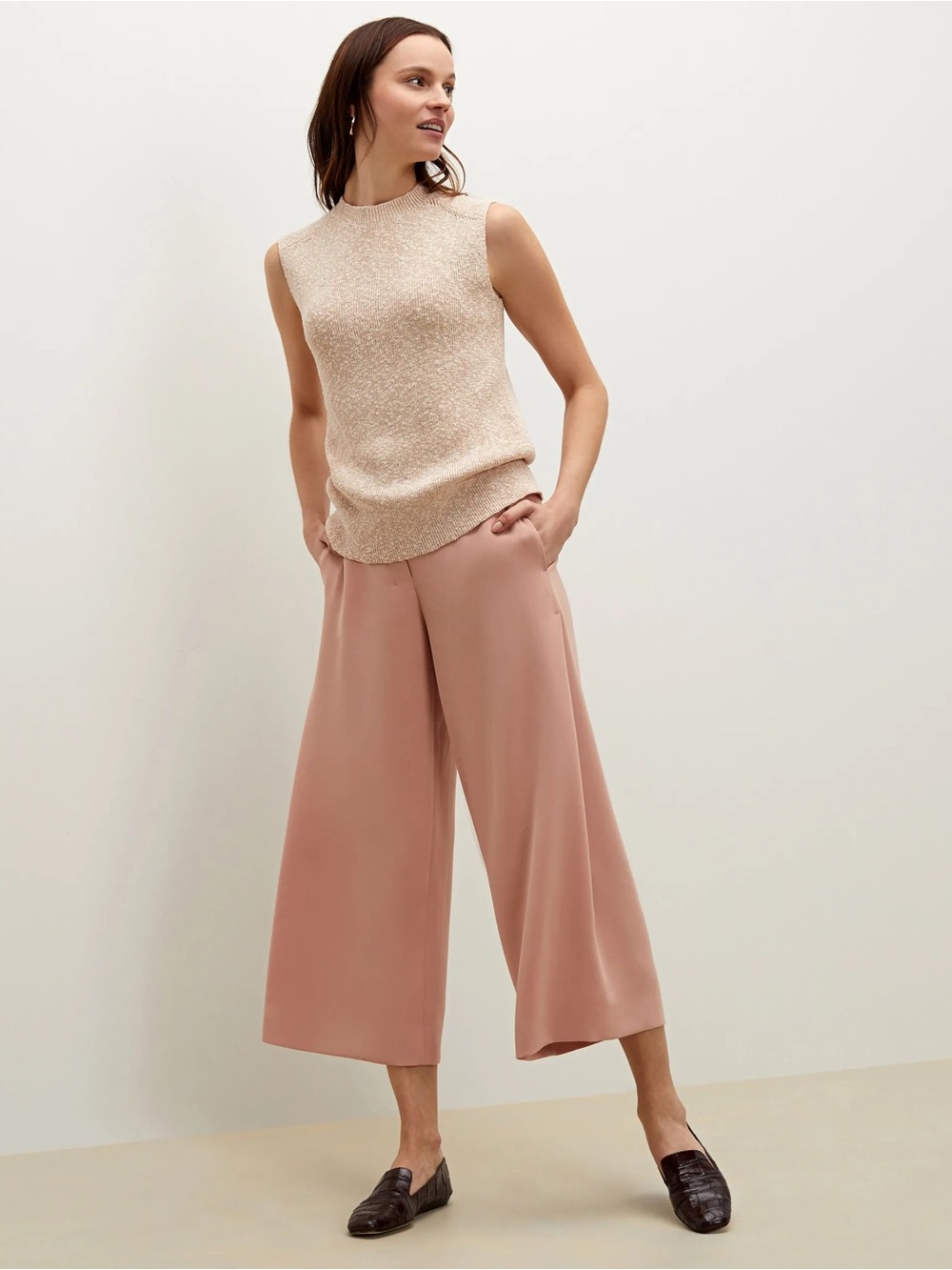 MM Lafleur Zhou Culotte Blush Wide-Leg Cropped Pants